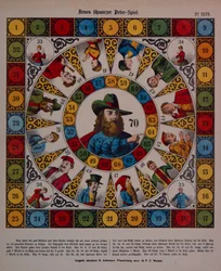 Jeu de Schwarzer Peter, ou Black Peter, feuille publiée par Ackermann, Wissembourg