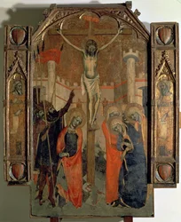 La Crucifixion, partie supérieure du panneau central du grand retable d