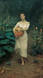 Jeune fille portant une citrouille