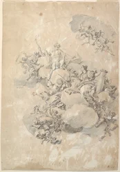 Étude pour un plafond ovale, Apollon, Force et Amour