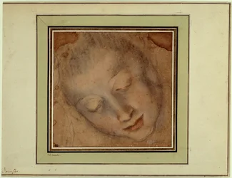 Tête de femme aux yeux fermes Dessin au sanguine et au fusain par Federico Barocci dit Le Baroche (1526-1613). Paris, Musée du Louvre