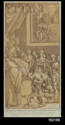 Empereur Henri IV (1050-1106) aux pieds du pape Grégoire VII (1020-85) gravé par Nicolas Le Sueur (1691-1764)