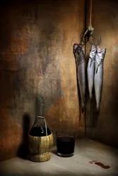 Poisson et vin à la campagne