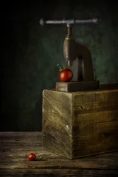Nature morte avec presse à tomates vintage