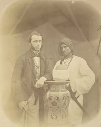 Portrait de J.D. Forsyth, Esq., C.S. Sec., commandant en chef à Oude avec son serviteur indien