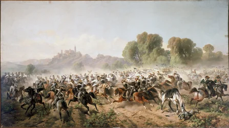 Charge de la cavalerie génoise et savoyarde à Volta Mantovana (huile sur toile)