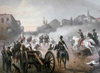 La bataille de Pastrengo, détail du côté gauche : le canon (huile sur toile)