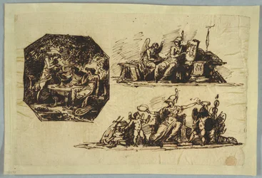 Bacchus, Apollon et Mnémosyne; Minerve avec trophées