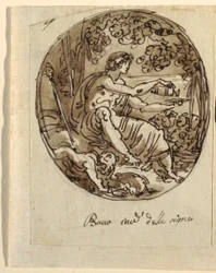 Bacchus, conception pour plafond voûté, Sala dei Legislatori, Palazzo Conti-Sinibaldi, Faenza