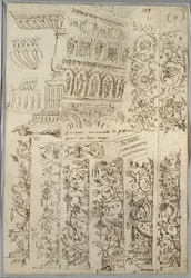 Études décoratives ; Verso : Tête de barbare en profil de l