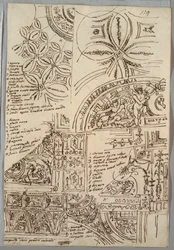Études Décoratives de Plafonds avec Grotesques; Études de Monument avec Sceau Papal, Sisto V
