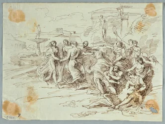 Dessin, Scène de bacchanales avec cercle de danseurs, fin 18e-début 19e siècle