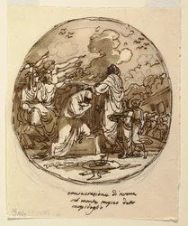 Dessin, projet de plafond pour la consécration de Numa, Sala di Numa Pompilius, Palazzo Milzetti, Faenza, 1802-05