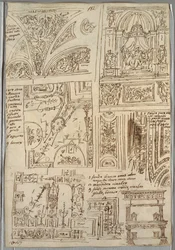 Cinq études de plafond avec grotesques ; Madonna