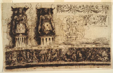 Frises ; Deux Caryatides ; Figure Assise