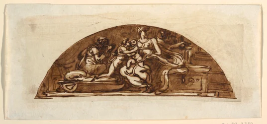 Lunette de la Sainte Famille avec Sainte Élisabeth et Saint Joseph