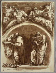 Lunette avec Saints Pierre et Paul, Matthieu et le prophète Isaïe, étude d