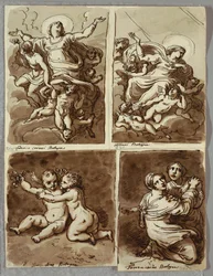 Lunette avec Saint Pierre et Saint Paul avec Saint Matthieu et le prophète Isaïe, étude d