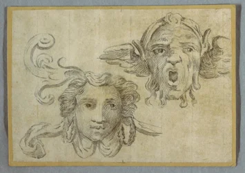 Masque avec guirlande et oreilles ; Masque avec barbe et oreilles de satyre