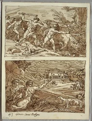 Rémus chasse et tue les voleurs des troupeaux ; Sanctuaire pour les fugitifs sur le Capitole, deux études d