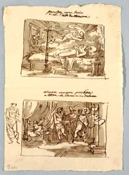 Page de carnet de croquis avec des scènes classiques