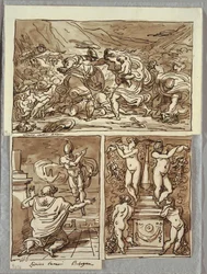 La bataille entre les Romains et les Sabins ; Apparition de Romulus à Proculus, deux études d