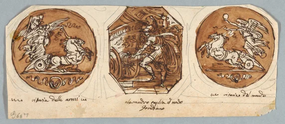 Deux peintures circulaires et octogonales pour plafond : Actes d