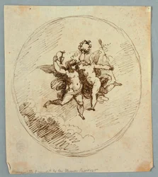 Deux putti volants avec attributs de Dionysos