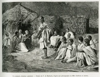 Un asmari, un chanteur ambulant. Gravure par F. De Myrbach, d