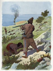 Robinson Crusoé tue les sauvages qui poursuivent Vendredi