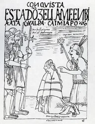 Le capitaine Ruminavi présente Francisco Pizarro et Diego de Almagro à deux femmes
