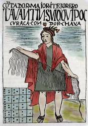 Quipu, système de comptabilité inca en corde et nœuds, culture inca 1400-1532 AD, manuscrit de Felipe Guaman Puma de Ayala (Nueva Coronica y buen Gobierno)
