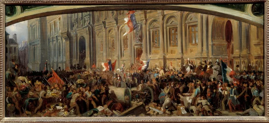 Révolution de 1848 : Alphonse de Lamartine (1790-1869), écrivain et homme politique français, rejette le drapeau rouge à l