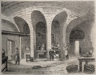 Paris - Prison de la Petite Roquette (prison pour femmes et adolescents) - Les Cuisines - Gravure d