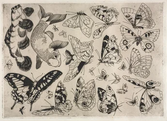 Service de table Rousseau : Papillons et Poissons n° 16