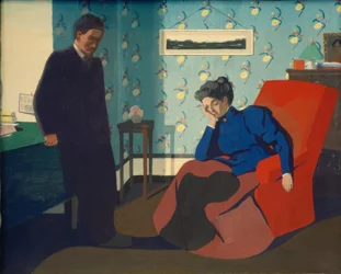 Intérieur fauteuil rouge et figures
