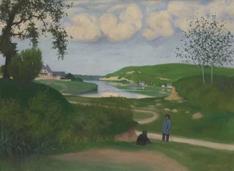 Paysage avec une rivière et deux personnages