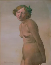 Nu féminin avec ruban vert dans les cheveux