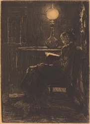 Femme lisant à la lampe, 1879