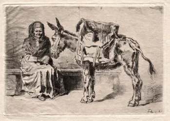 Femme assise avec une mule