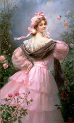 Femme élégante dans un jardin de roses