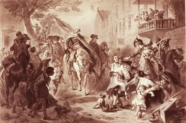 George Washington entrant à New York en 1783, gravé par Alexander Hay Ritchie (1822-1895)