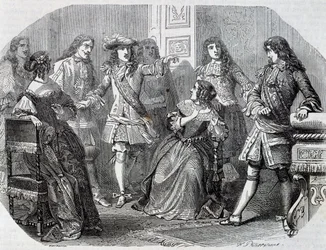 Arrestation de Nicolas Fouquet surintendant des finances, gravure par Henri Félix Emmanuel Philippoteaux (1815-1884) du Vicomte de Bragelonne, par Alexandre Dumas (1802-1870)