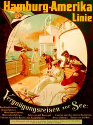 Croisière de plaisir en mer, affiche publicitaire pour la Hamburg American Line, 1904