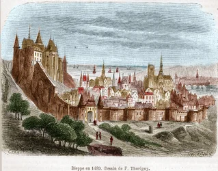 La ville de Dieppe avec son château (Seine Maritime) (76) en Normandie en 1489.