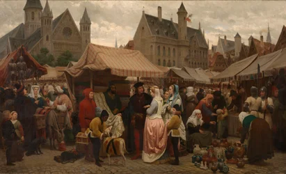 Une foire à Gand au Moyen Âge (huile sur toile)