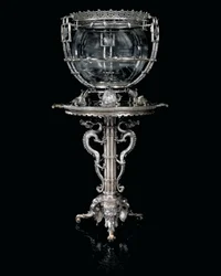 Aquarium et piédestal en bronze argenté 