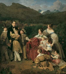 Le notaire Dr. Josef August Eltz avec sa femme Caroline, née Schaumburg, et leurs huit enfants à Ischl