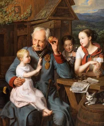 Un vieil invalide avec des enfants