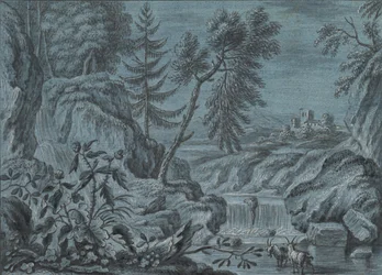 Paysage du sud avec une cascade et des chèvres, fin du 18ème siècle